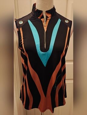 NWOT Jamie Sadock Art to Wear Sleeveless Golf Polo Tank Top w Zipper.